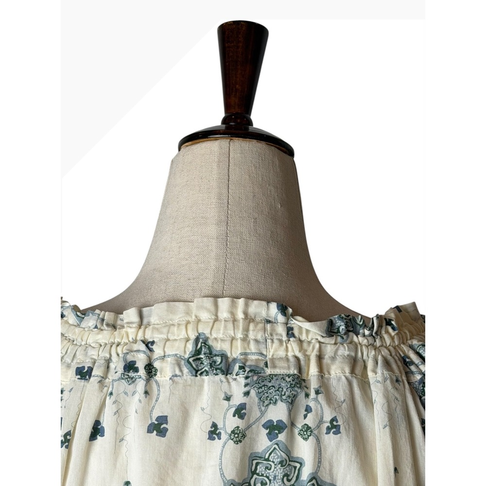 Patagonia Blouse Women XL Ivory Blue Organic Cotton Floral Puff Sleeve Boho - Picture 5 of 11